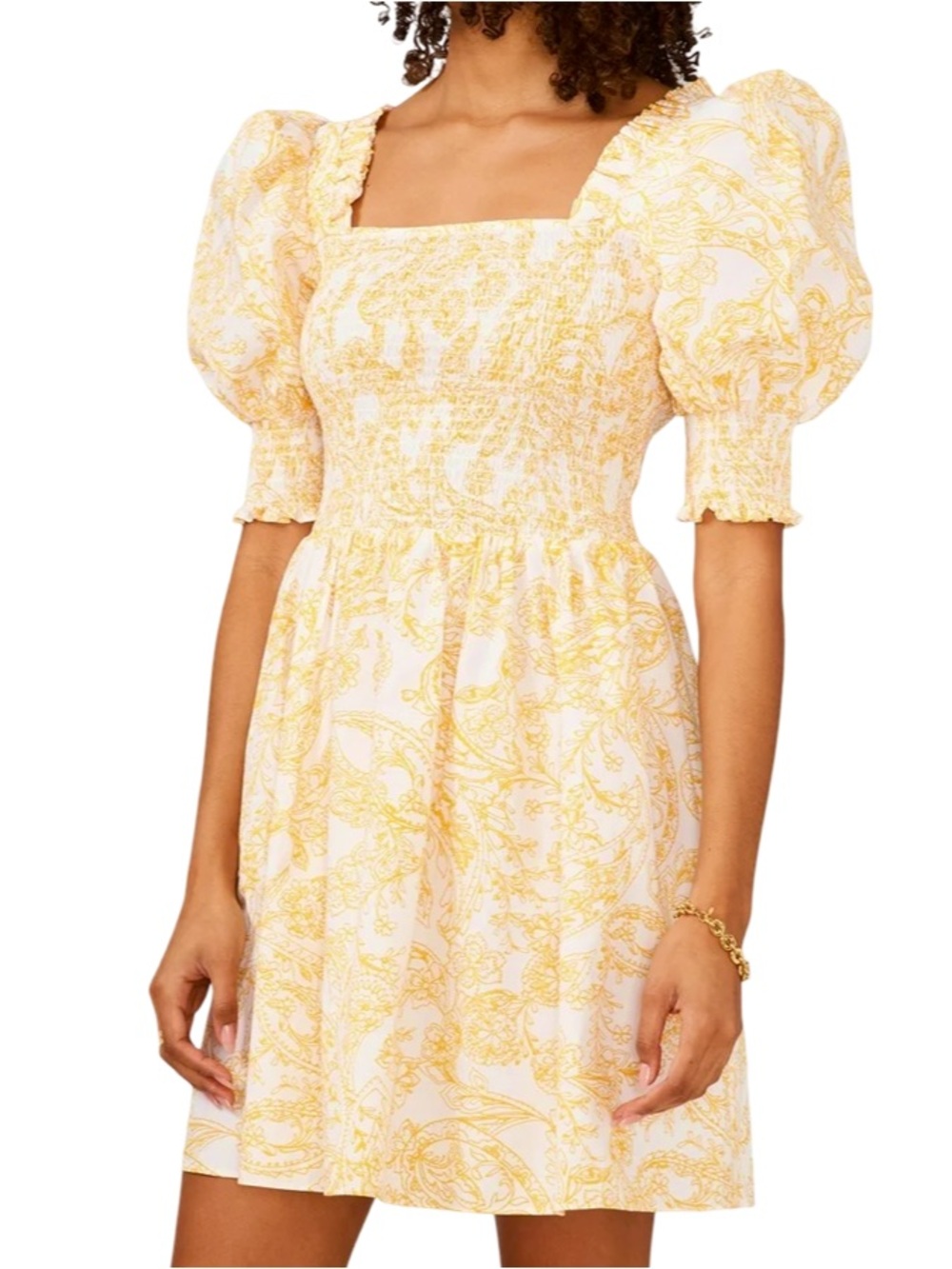 🌼🤍🌼 1. State Yellow Floral Smocked Mini Dress with Puff Sleeves